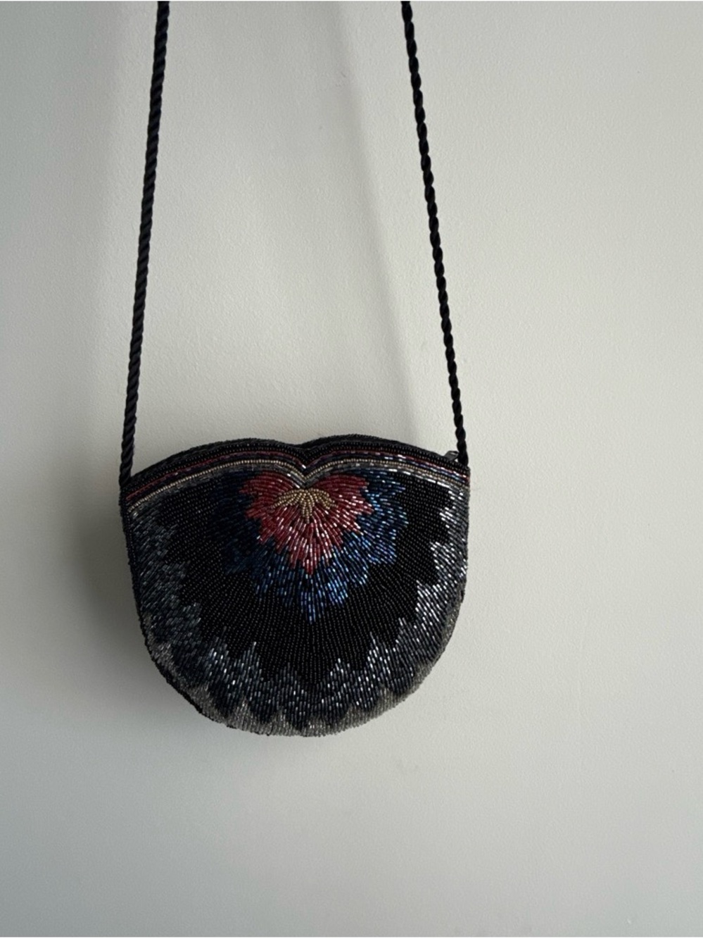Beaded Black Evening Crossbody with Multicolor Heart Motif